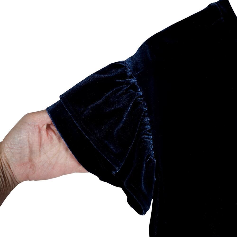 Madewell Womens Tee XXS Dark Blue Velvet Short Ruffle Sleeve Crew Neck Chic Top - Picture 5 of 12